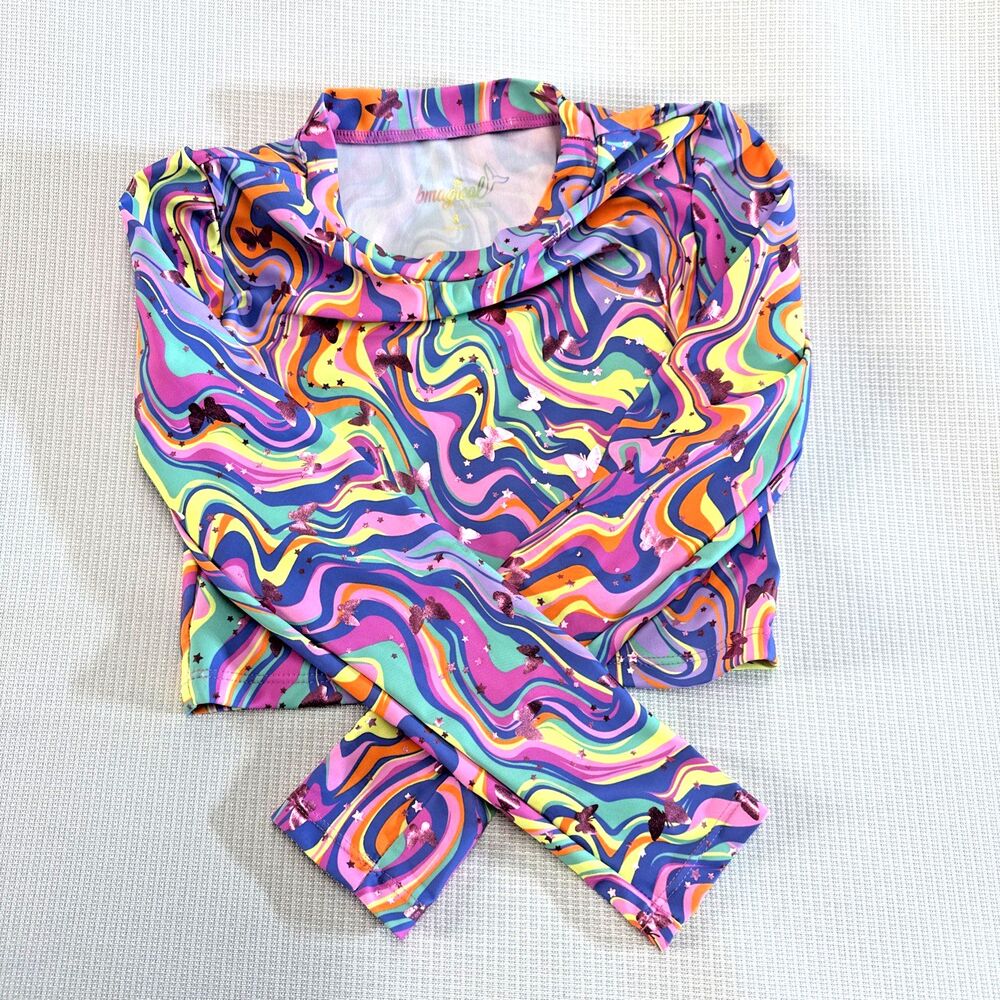 Bmagical by Btween "Color Warp" Tie-Dye Metallic Butterfly LS Crop Top - size 8